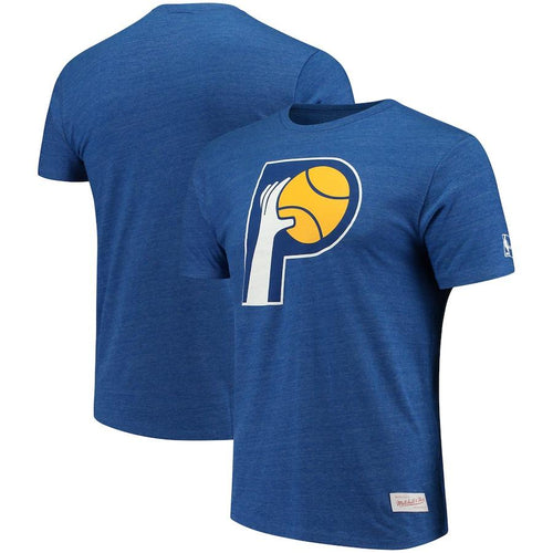Men's Mitchell & Ness Heathered Royal Indiana Pacers Hardwood Classics Throwback Logo Tri-Blend T-Shirt