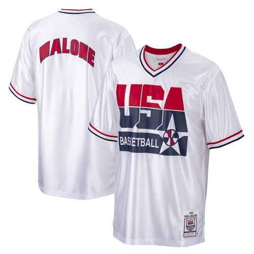 Men's Mitchell & Ness Karl Malone White USA Basketball 1992 Dream Team Authentic Shooting Shirt