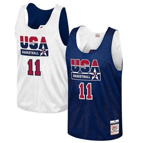 Men's Mitchell & Ness Karl Malone Navy USA Basketball Training 1992 Dream Team Authentic Reversible Practice Jersey