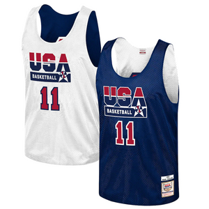 Men's Mitchell & Ness Karl Malone Navy USA Basketball Training 1992 Dream Team Authentic Reversible Practice Jersey